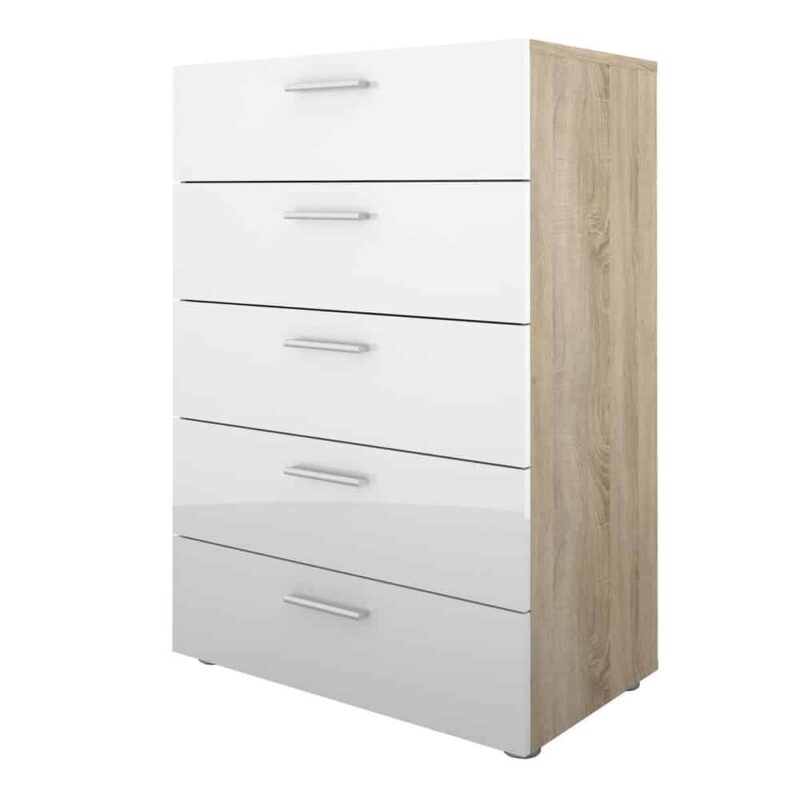 Furniture To Go Pepe Chest Of 5 Drawers Oak White High Gloss