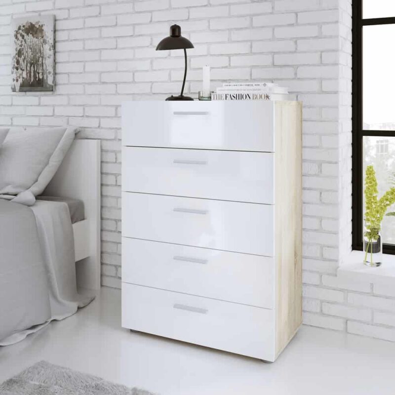 Furniture To Go Pepe Chest Of 5 Drawers Oak White High Gloss