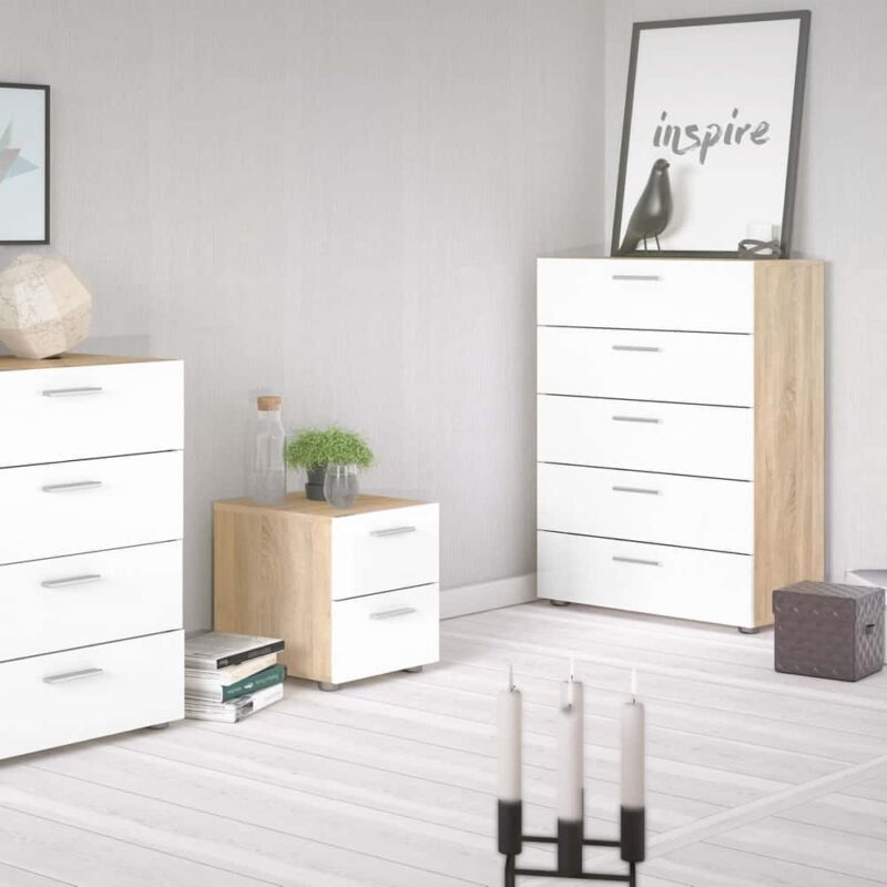 Furniture To Go Pepe Chest Of 5 Drawers Oak White High Gloss