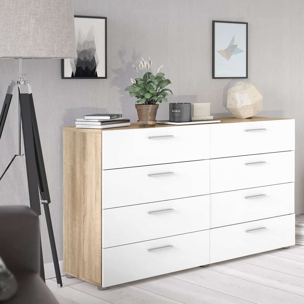 Furniture To Go Pepe Wide Chest Of 8 Drawers Oak White High Gloss with ...