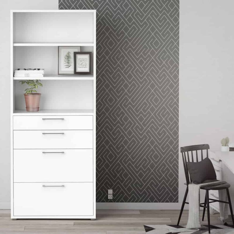Furniture To Go Prima Bookcase 2 Shelves 2 File Drawers White