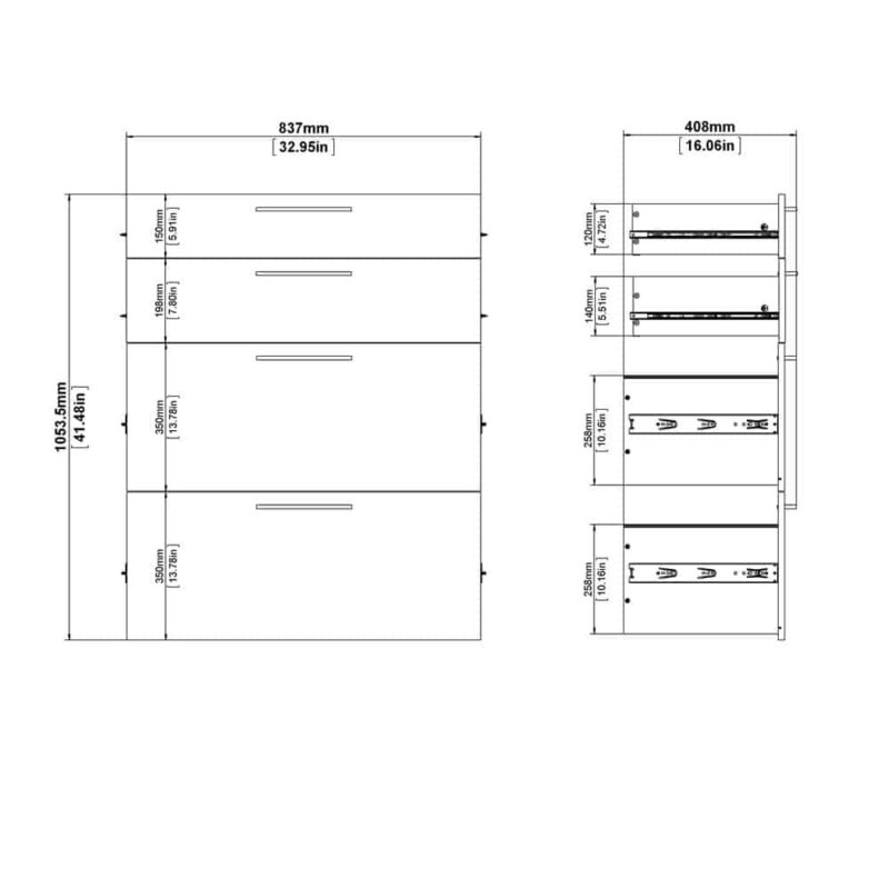 Furniture To Go Prima Bookcase 2 Shelves 2 File Drawers White