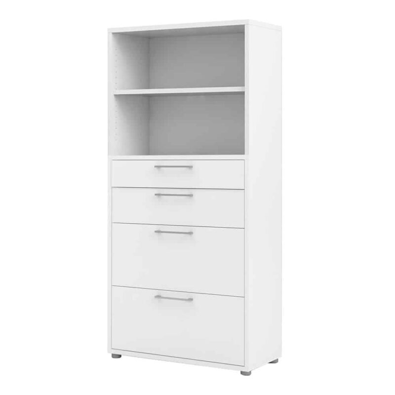 Furniture To Go Prima Bookcase 1 Shelf 2 File Drawers White