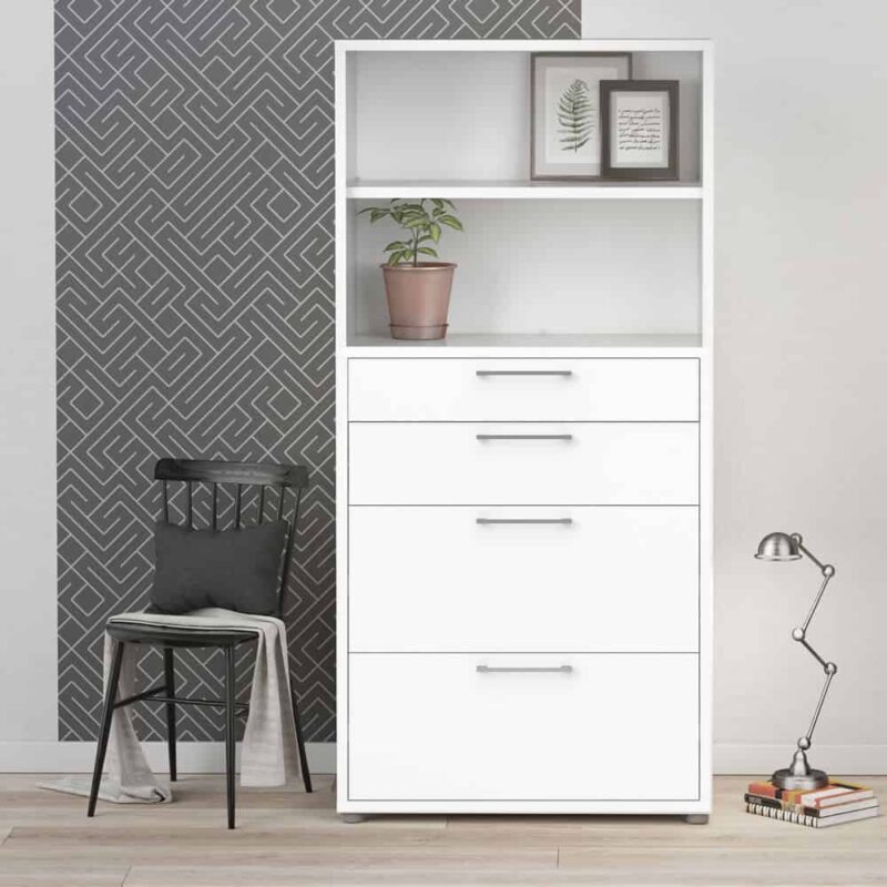 Furniture To Go Prima Bookcase 1 Shelf 2 File Drawers White