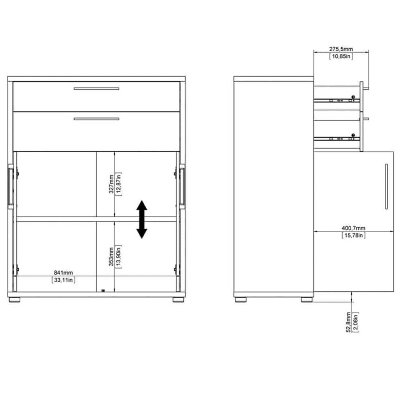 Furniture To Go Prima Cupboard 1 Shelf 2 Drawers 2 Doors White