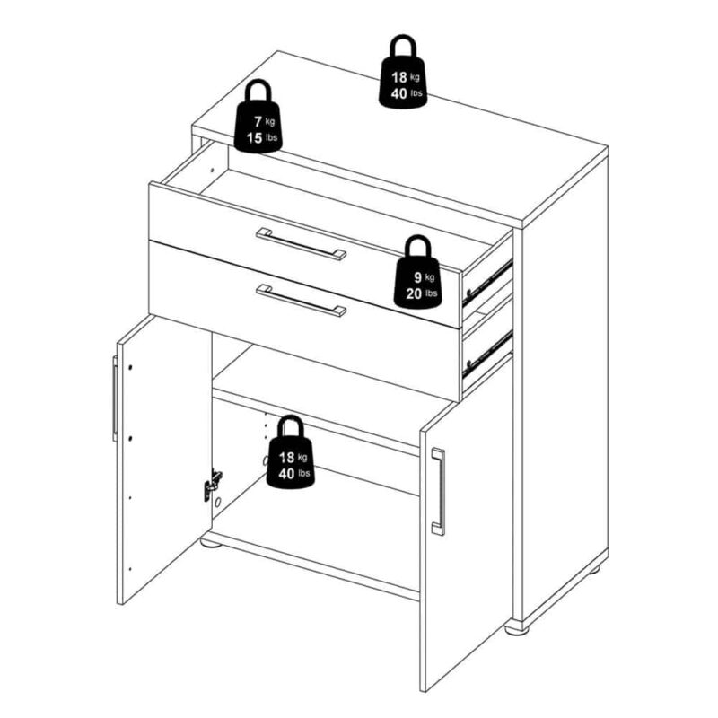 Furniture To Go Prima Cupboard 1 Shelf 2 Drawers 2 Doors White
