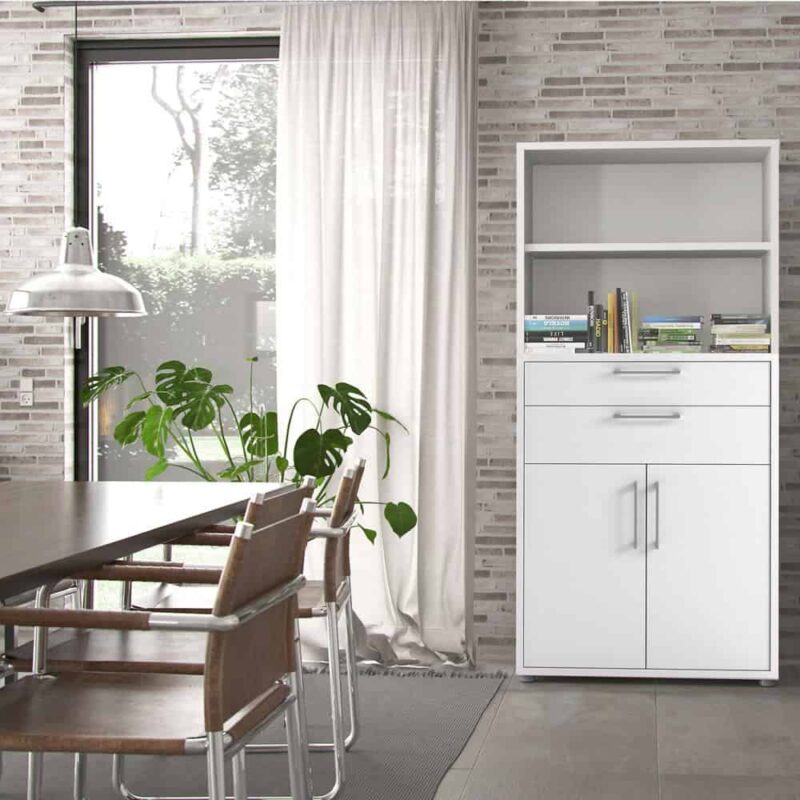 Furniture To Go Prima Cupboard 2 Shelves 2 Drawers 2 Doors White