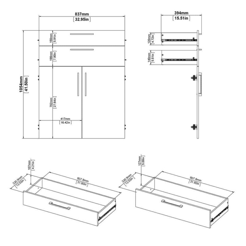 Furniture To Go Prima Cupboard 2 Shelves 2 Drawers 2 Doors White