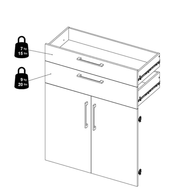 Furniture To Go Prima Cupboard 2 Shelves 2 Drawers 2 Doors White