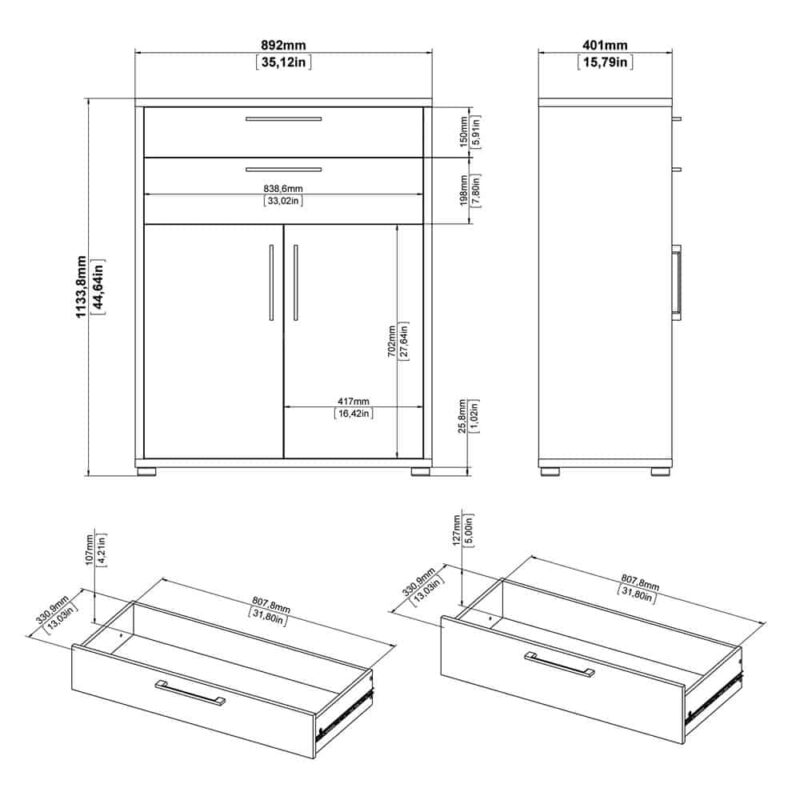 Furniture To Go Prima Cupboard 3 Shelves 2 Drawers 2 Doors Oak