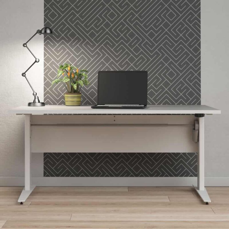 Furniture To Go Prima Desk 150cm Height Adjustable White Silver Grey Legs