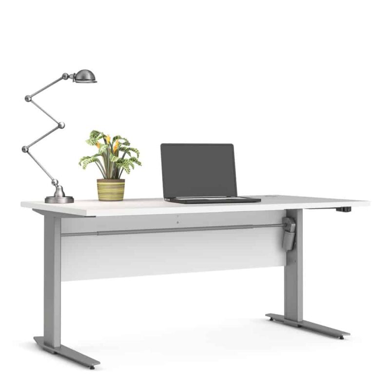 Furniture To Go Prima Desk 150cm Height Adjustable White Silver Grey Legs