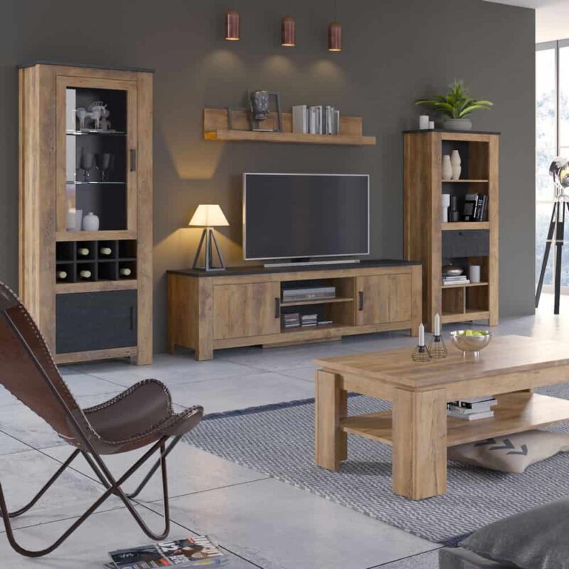 Furniture To Go Rapallo 1 Drawer Bookcase Chestnut Matera Grey