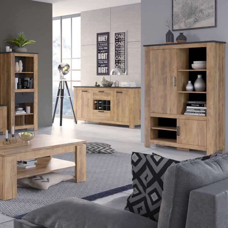 Furniture To Go Rapallo 2 Door 5 Shelves Cabinet Chestnut Matera Grey