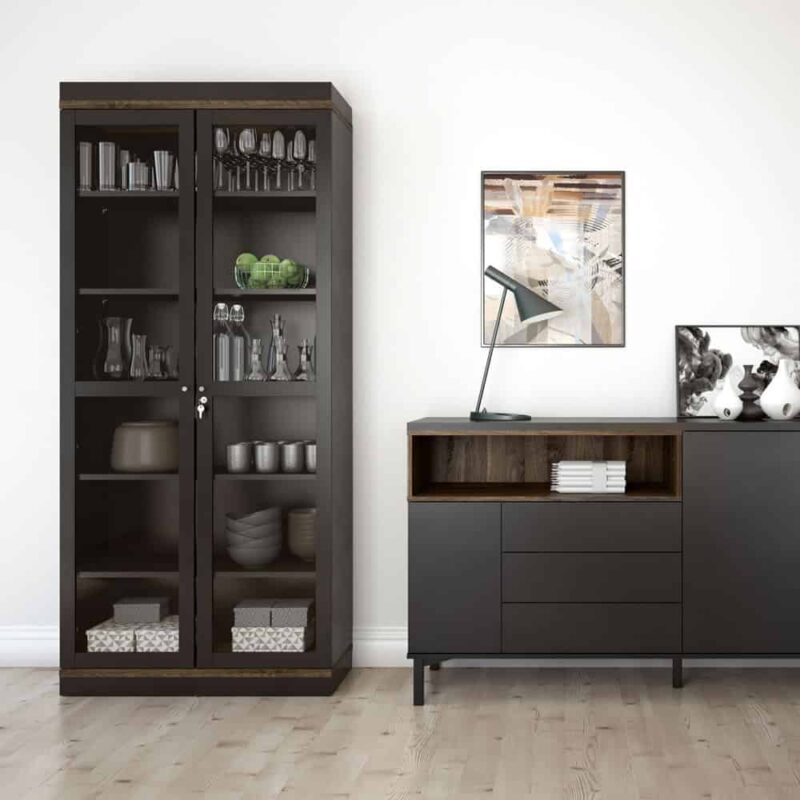 Furniture To Go Roomers Display Cabinet Glazed 2 Doors Black Walnut