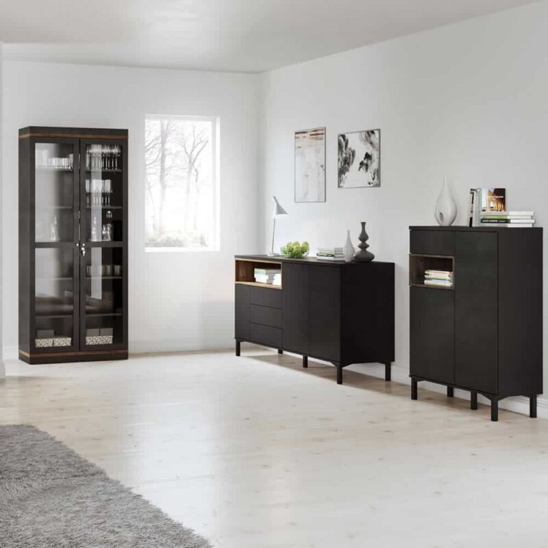 Furniture To Go Roomers Display Cabinet Glazed 2 Doors Black Walnut