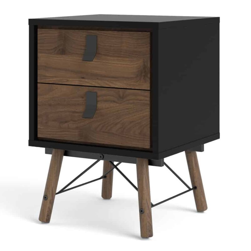 Furniture To Go Ry Bedside Cabinet 2 Drawer Matt Black Walnut