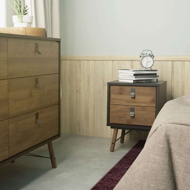 Furniture To Go Ry Bedside Cabinet 2 Drawer Matt Black Walnut