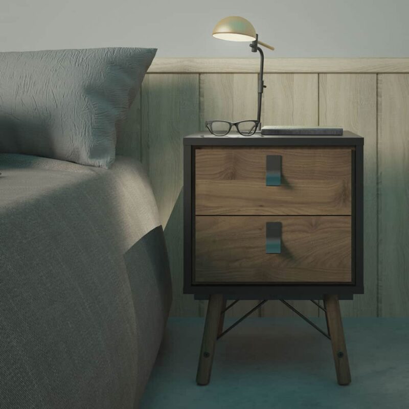 Furniture To Go Ry Bedside Cabinet 2 Drawer Matt Black Walnut