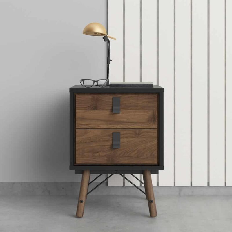 Furniture To Go Ry Bedside Cabinet 2 Drawer Matt Black Walnut