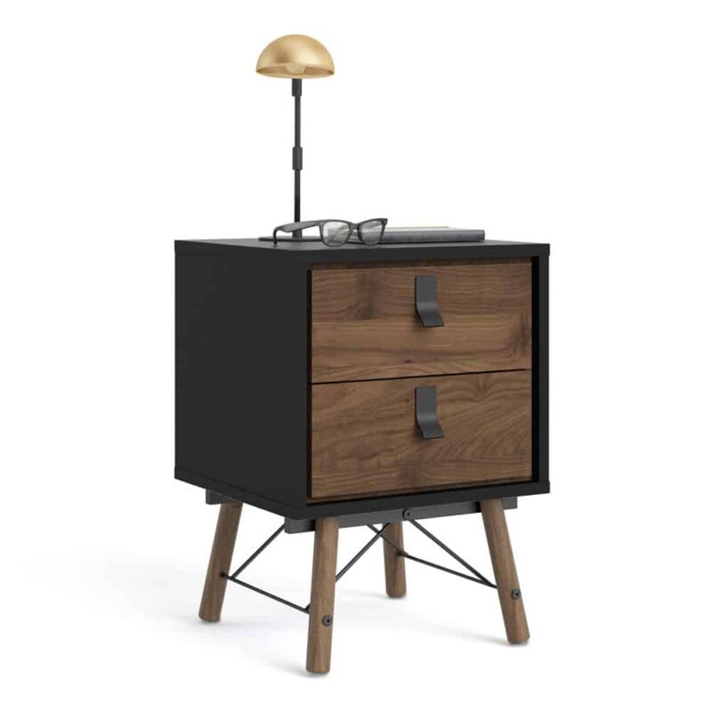 Furniture To Go Ry Bedside Cabinet 2 Drawer Matt Black Walnut