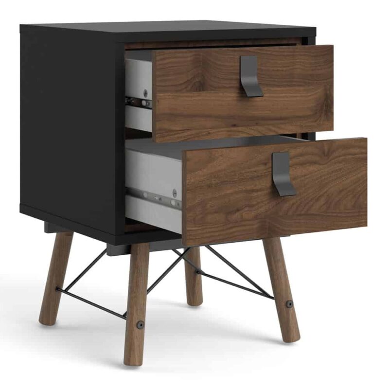 Furniture To Go Ry Bedside Cabinet 2 Drawer Matt Black Walnut