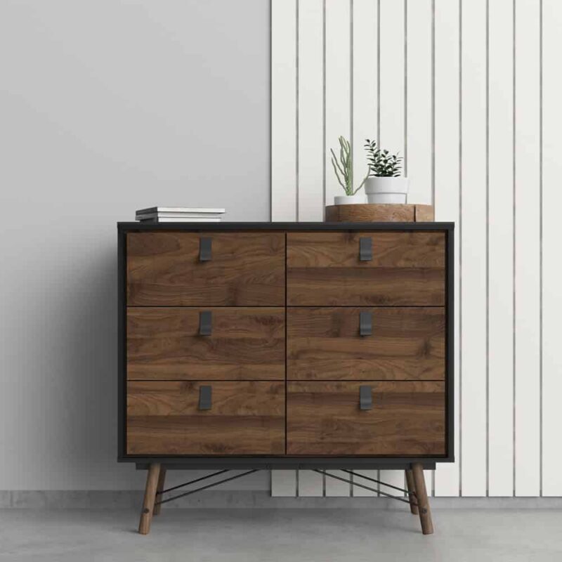 Furniture To Go Ry Double Chest Of 6 Drawers Matt Black Walnut