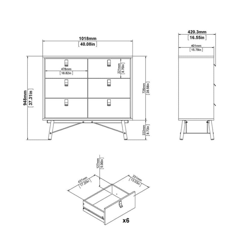 Furniture To Go Ry Double Chest Of 6 Drawers Matt Black Walnut