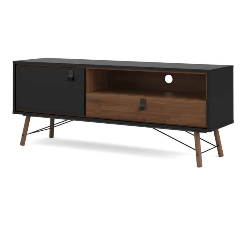 Furniture To Go Ry TV Unit 1 Door 1 Drawer Matt Black Walnut
