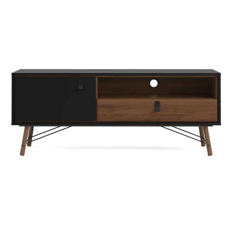 Furniture To Go Ry TV Unit 1 Door 1 Drawer Matt Black Walnut