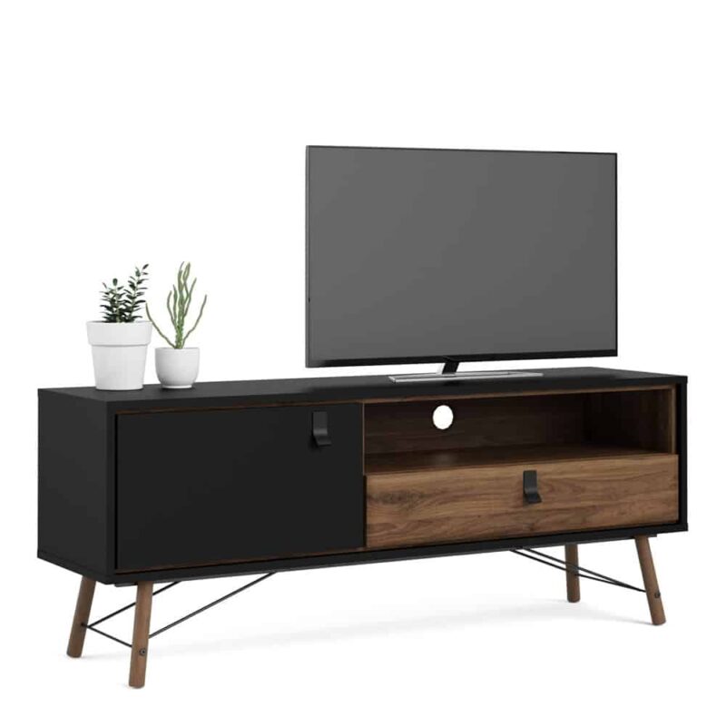 Furniture To Go Ry TV Unit 1 Door 1 Drawer Matt Black Walnut