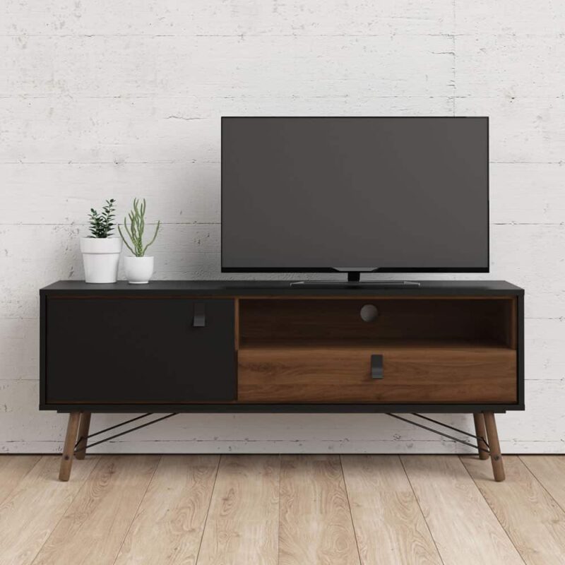 Furniture To Go Ry TV Unit 1 Door 1 Drawer Matt Black Walnut
