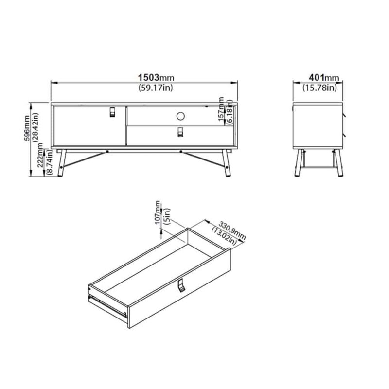 Furniture To Go Ry TV Unit 1 Door 1 Drawer Matt Black Walnut
