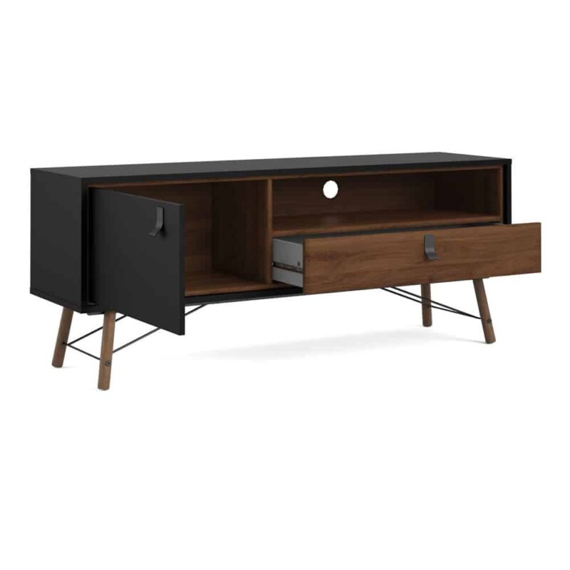 Furniture To Go Ry TV Unit 1 Door 1 Drawer Matt Black Walnut