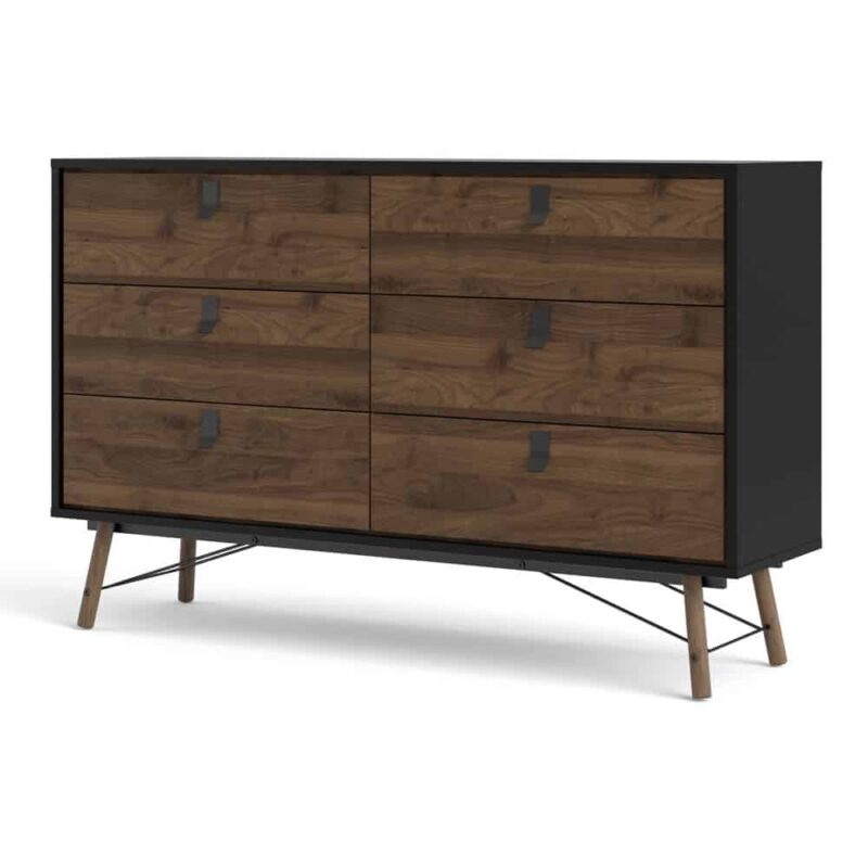 Furniture To Go Ry Wide Double Chest Of 6 Drawers Matt Black Walnut