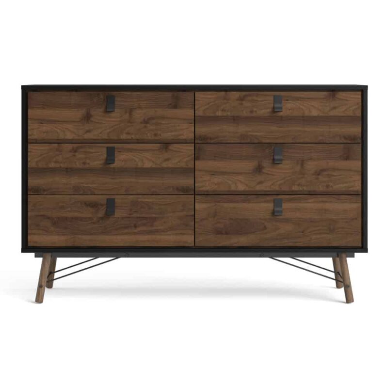 Furniture To Go Ry Wide Double Chest Of 6 Drawers Matt Black Walnut