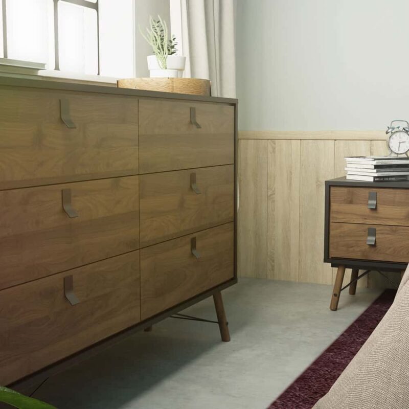 Furniture To Go Ry Wide Double Chest Of 6 Drawers Matt Black Walnut