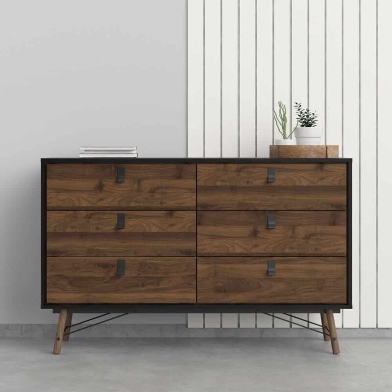 Furniture To Go Ry Wide Double Chest Of 6 Drawers Matt Black Walnut