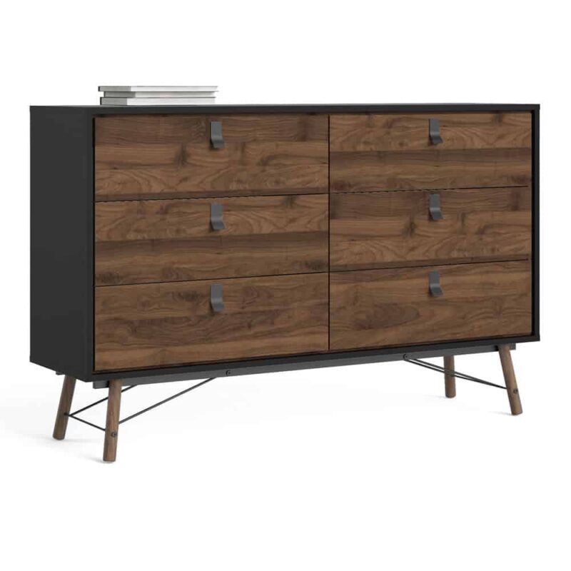 Furniture To Go Ry Wide Double Chest Of 6 Drawers Matt Black Walnut