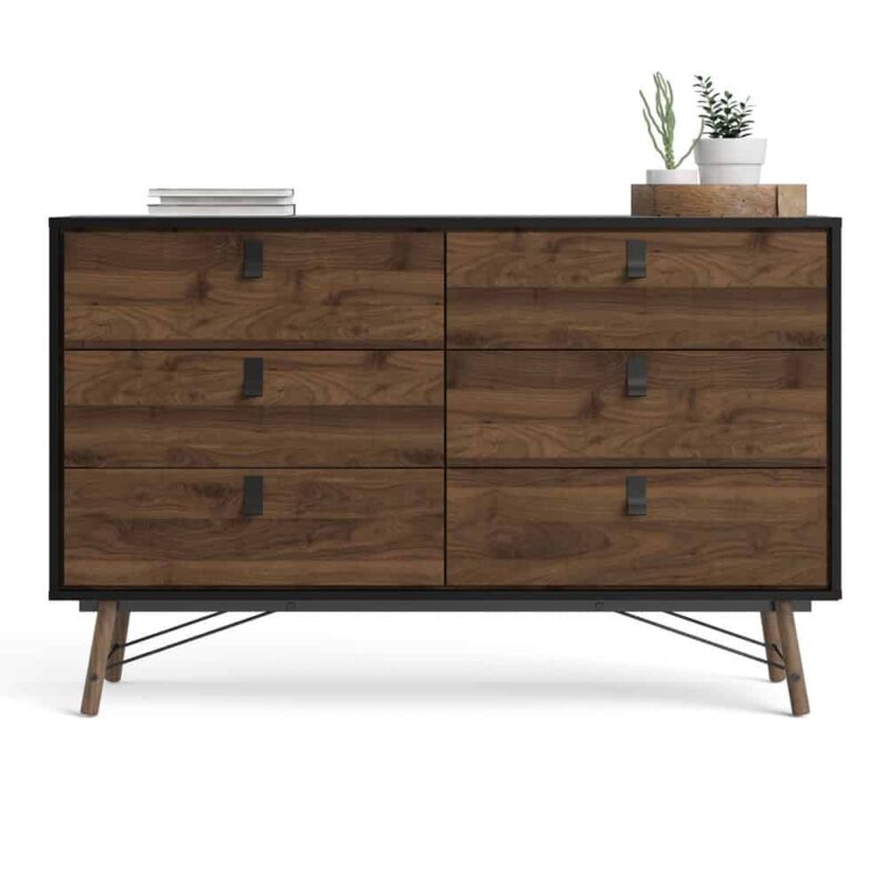 Furniture To Go Ry Wide Double Chest Of 6 Drawers Matt Black Walnut