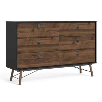 Furniture To Go Ry Wide Double Chest Of 6 Drawers Matt Black Walnut