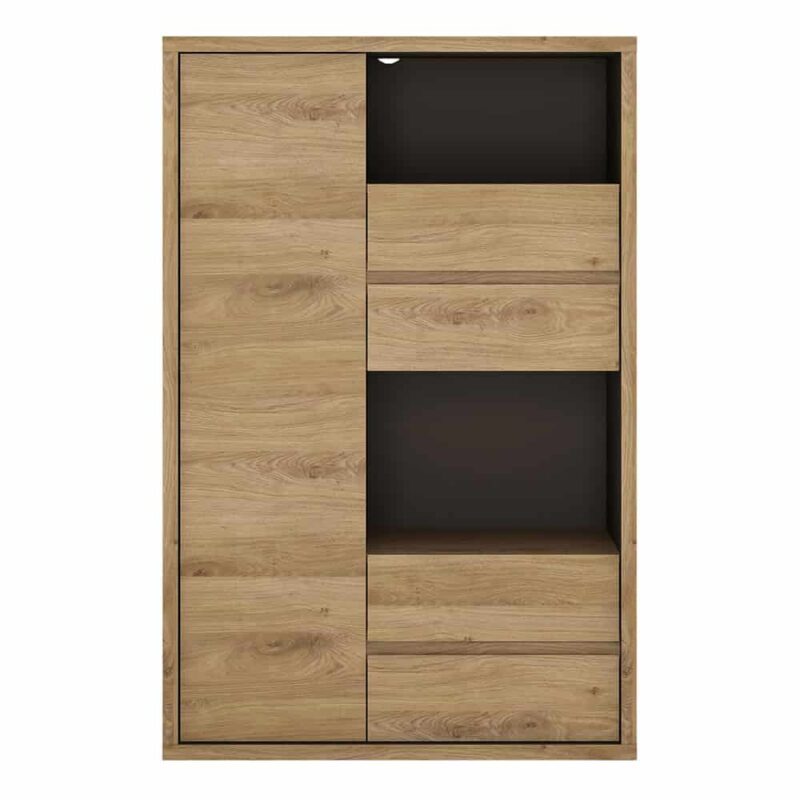 Furniture To Go Shetland 1 Door 4 Drawer Display Cabinet Oak