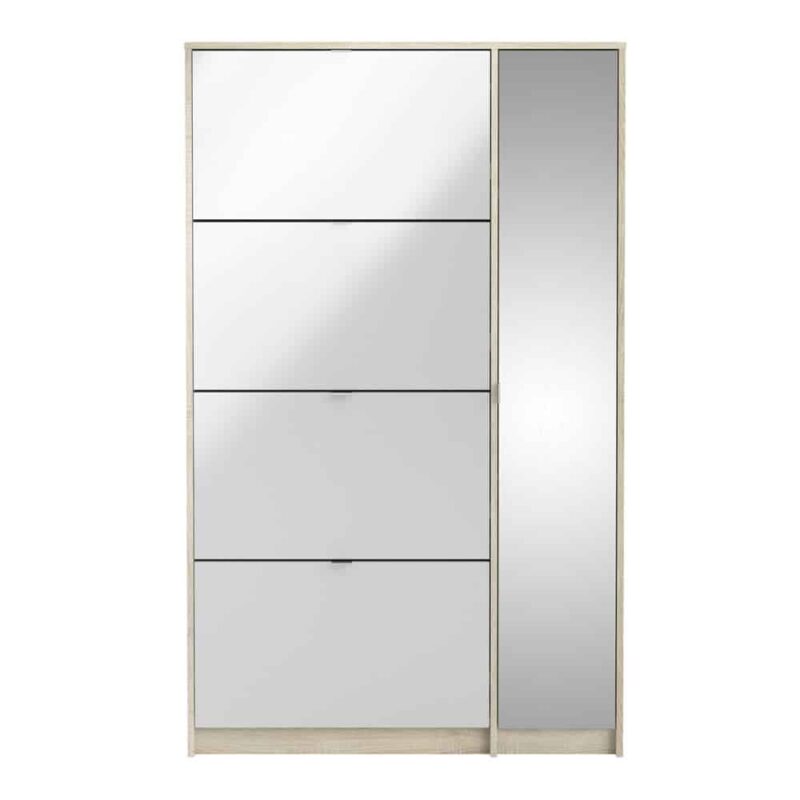 Furniture To Go Shoe Cabinet 4 Tilting Doors 2 Layers 1 Mirror Door Oak White