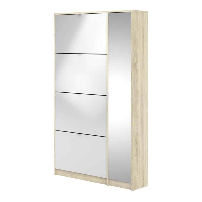 Furniture To Go Shoe Cabinet 4 Tilting Doors 2 Layers 1 Mirror Door Oak White