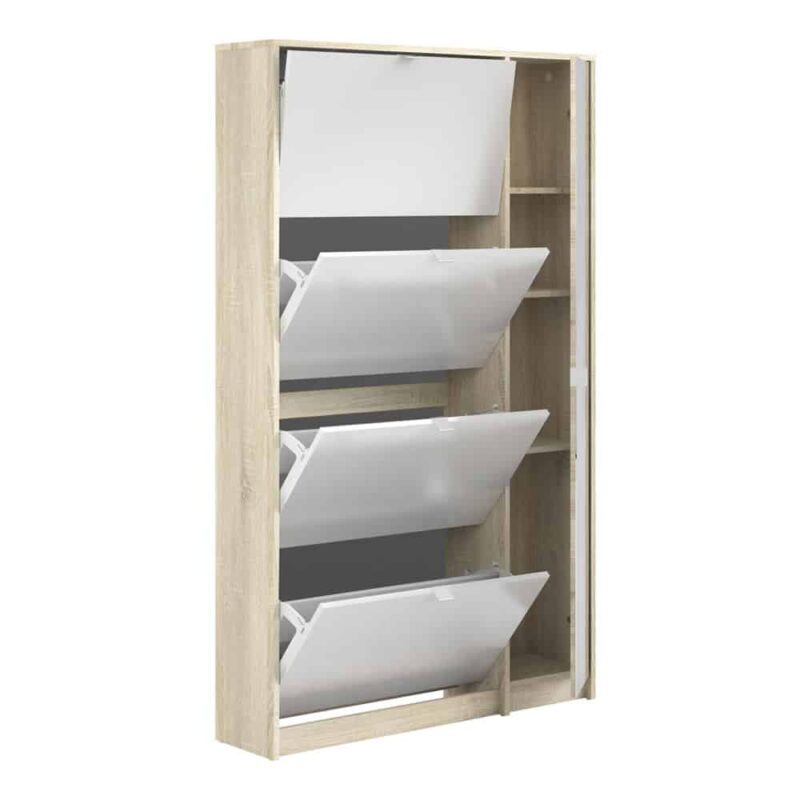 Furniture To Go Shoe Cabinet 4 Tilting Doors 2 Layers 1 Mirror Door Oak White