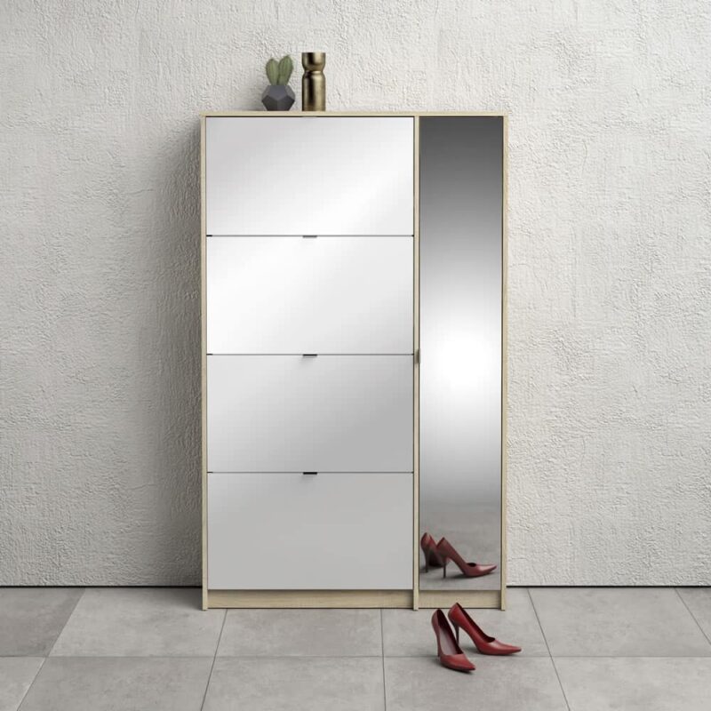 Furniture To Go Shoe Cabinet 4 Tilting Doors 2 Layers 1 Mirror Door Oak White