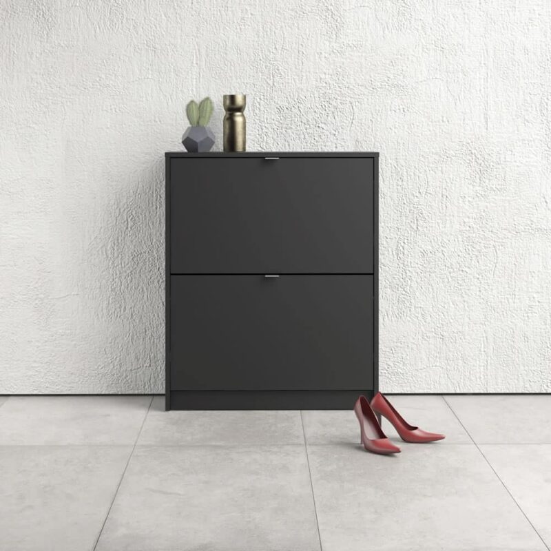 Furniture To Go Shoe Cabinet 2 Tilting Doors 2 Layers Matt Black