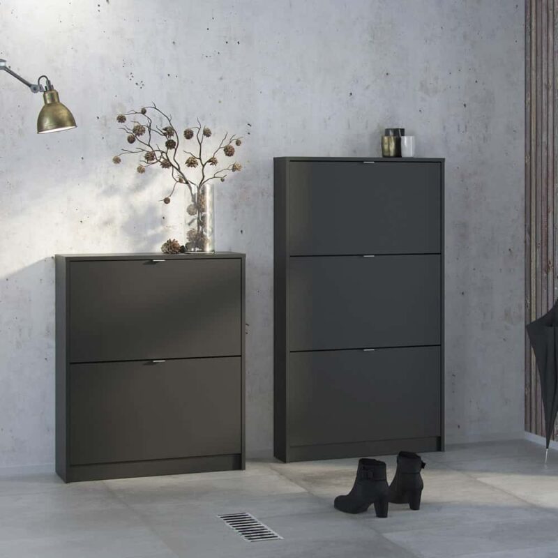 Furniture To Go Shoe Cabinet 2 Tilting Doors 2 Layers Matt Black