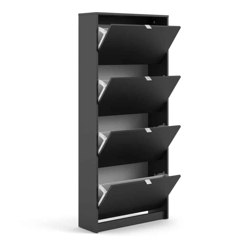 Furniture To Go Shoe Cabinet 4 Tilting Doors 2 Layers Matt Black