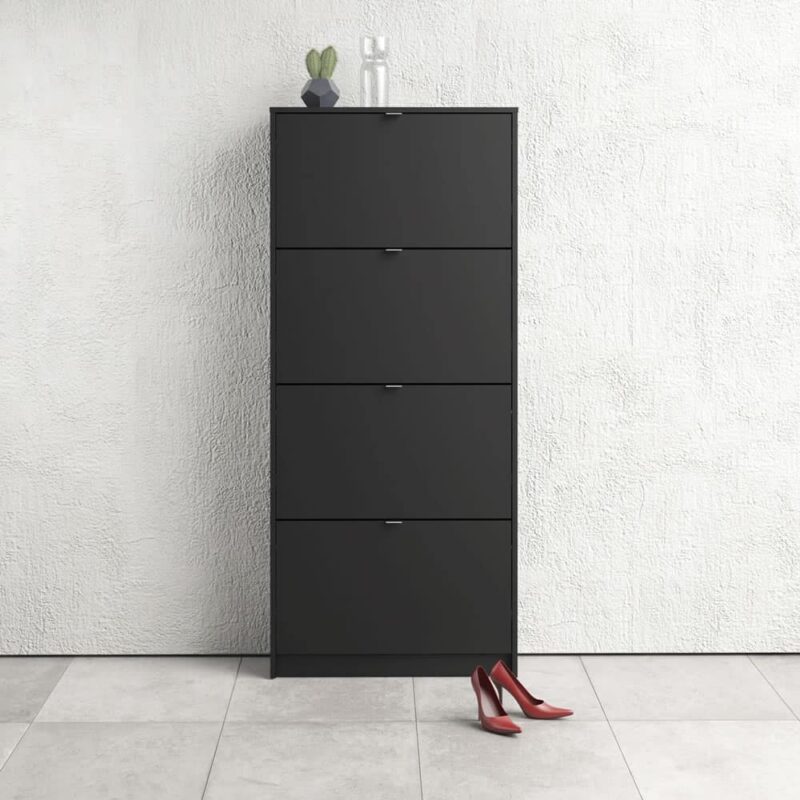 Furniture To Go Shoe Cabinet 4 Tilting Doors 2 Layers Matt Black
